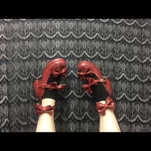 Red lolita bow shoes